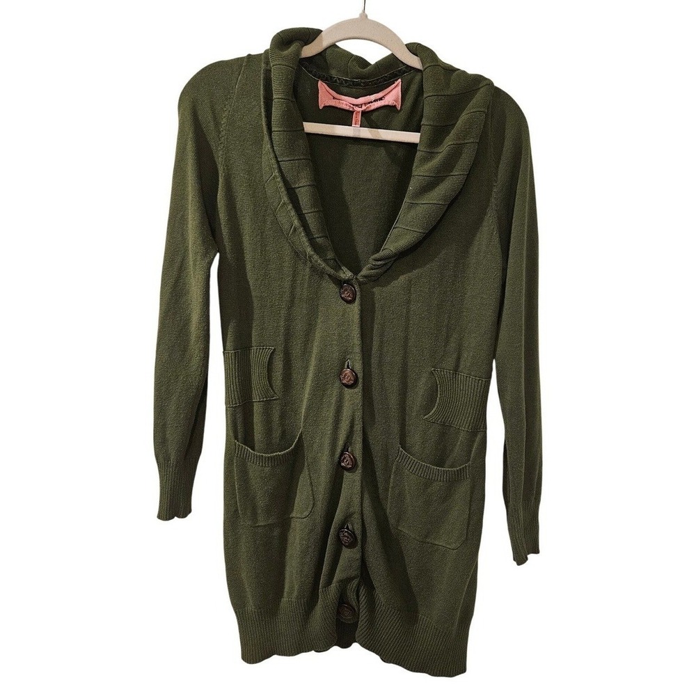 Anthropologie Knitted Dove Green Button Cardigan Small Cotton Blend Longline